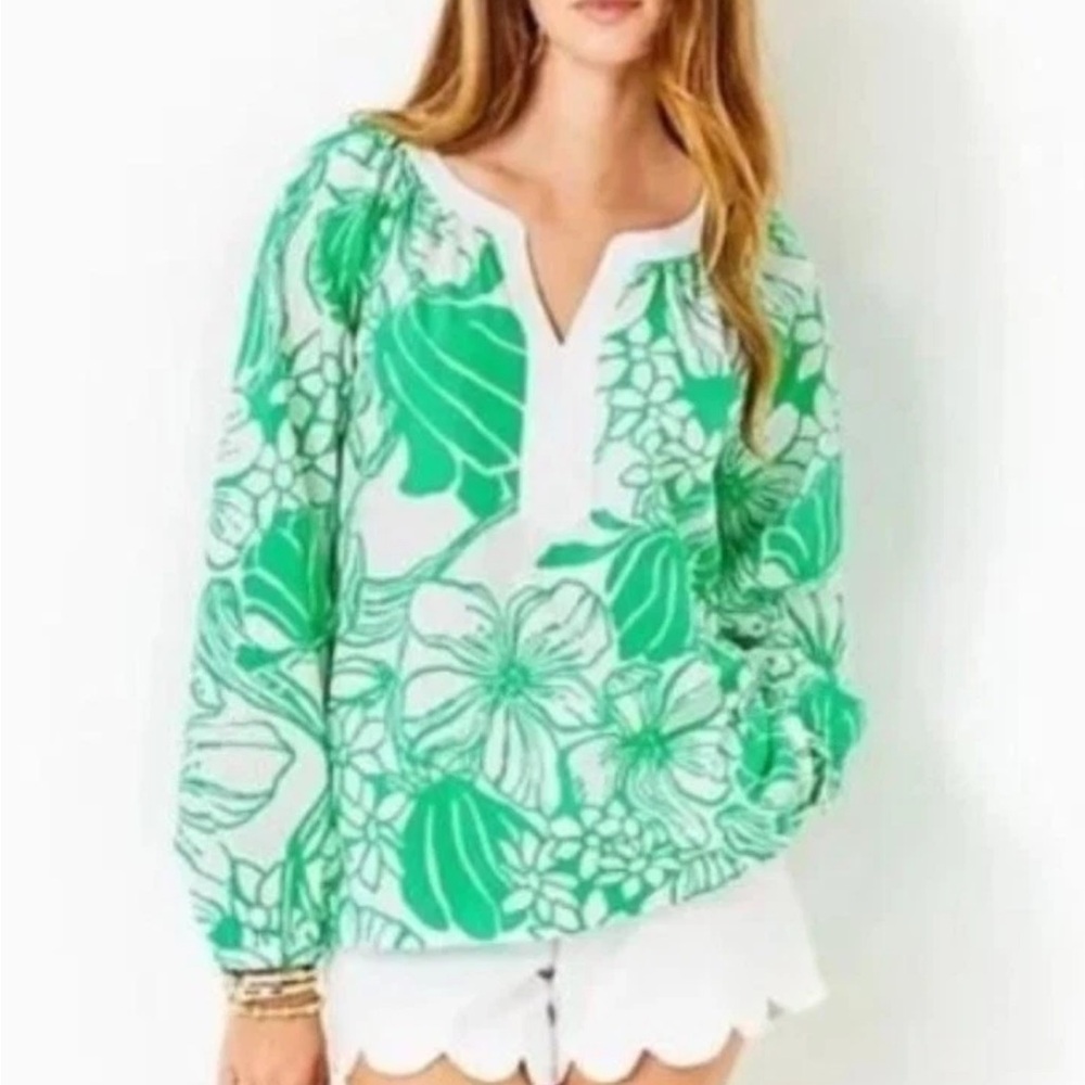 Lilly Pulitzer Sz XL Camryn Tunic in Spearmint Green Kiss My Tulips Top - Picture 4 of 14